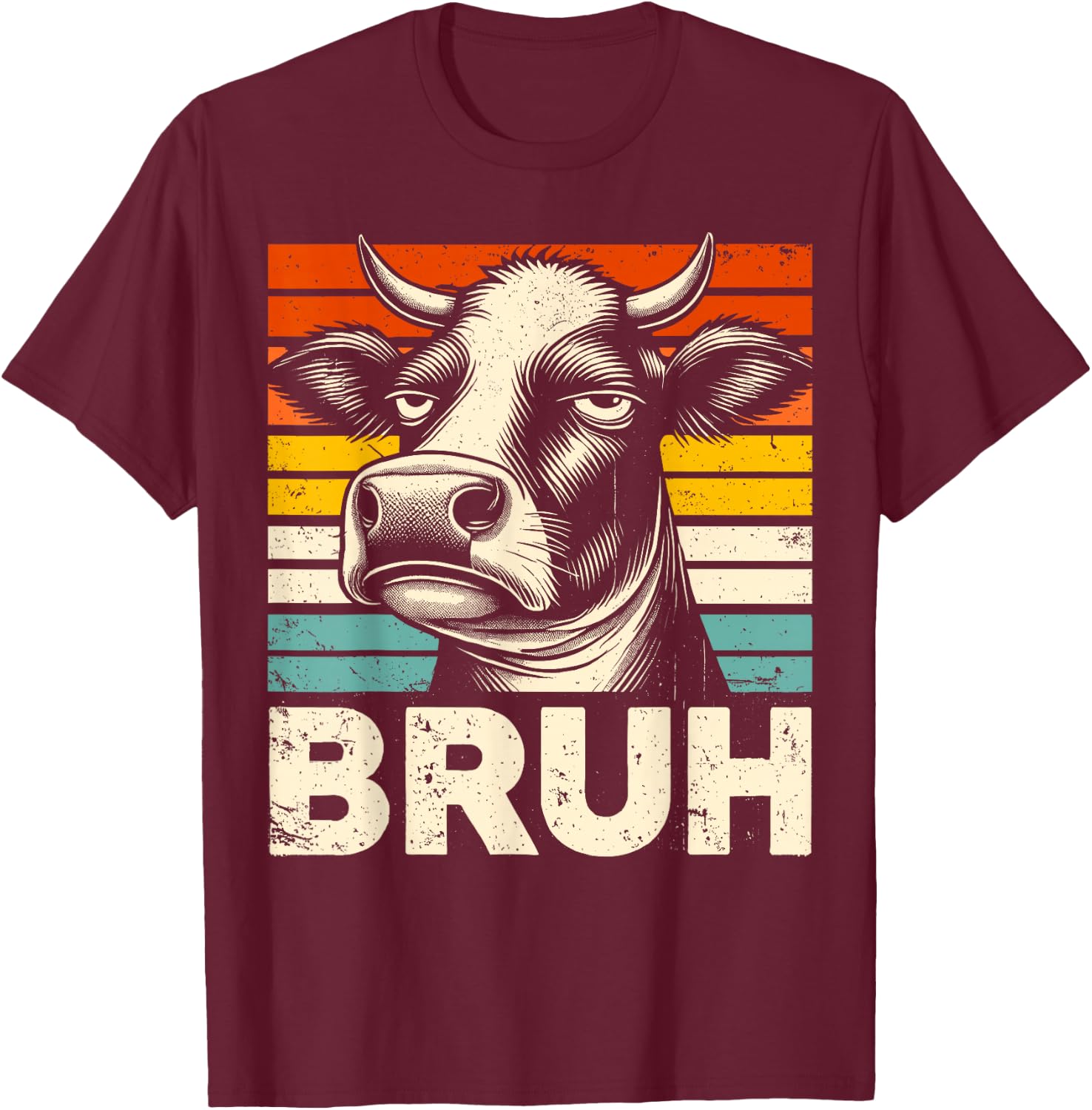 Funny Graphic Meme Cow Bruh For Boys Girls Kids Men Women T-Shirt - T-Shirt | Maroon