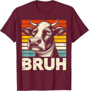 Funny Graphic Meme Cow Bruh For Boys Girls Kids Men Women T-Shirt - T-Shirt | Maroon