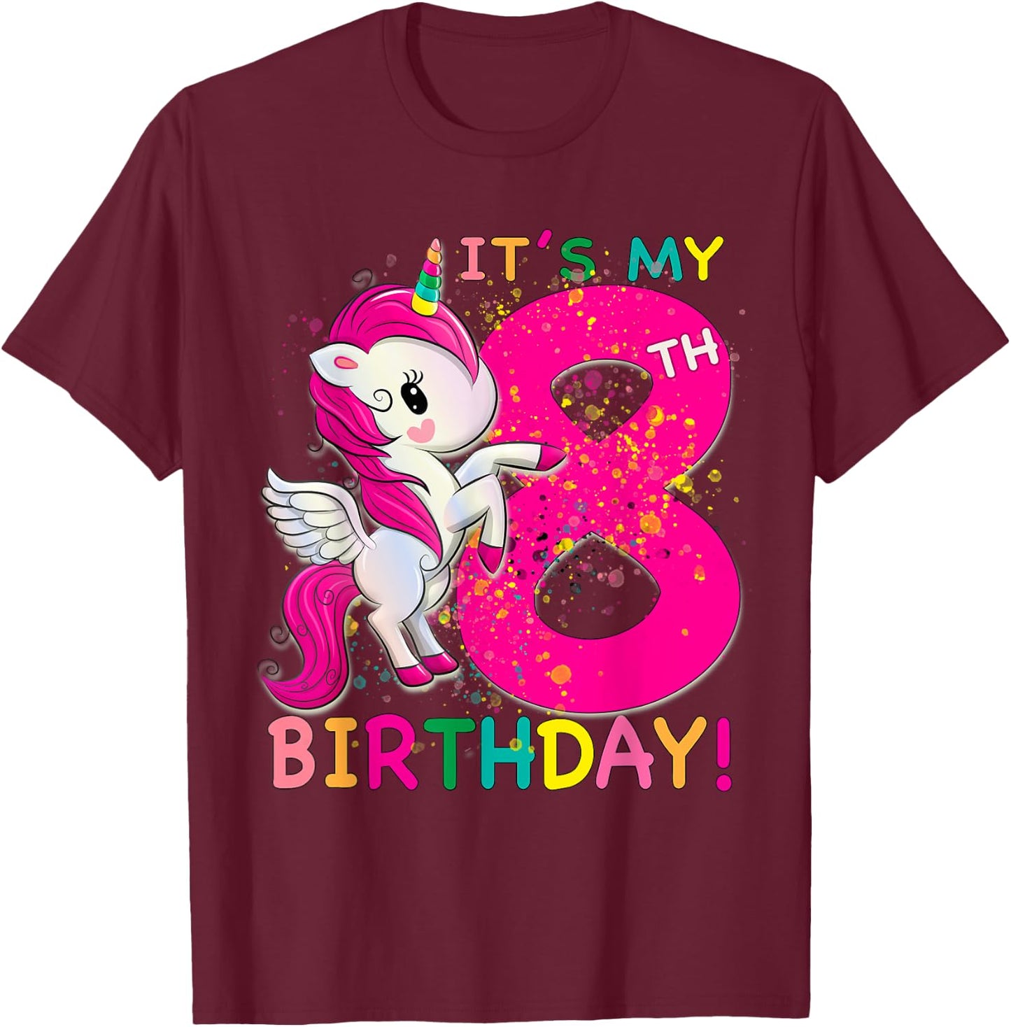 Kids Its My 8th Birthday Unicorn 8 year old Birthday girl T-Shirt - T-Shirt | Maroon
