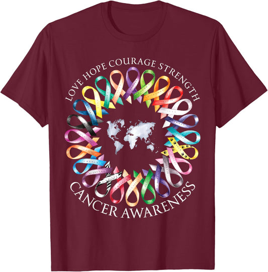 All Cancer Matters Survivors Awareness Fight Ribbon Support T-Shirt - T-Shirt | Maroon
