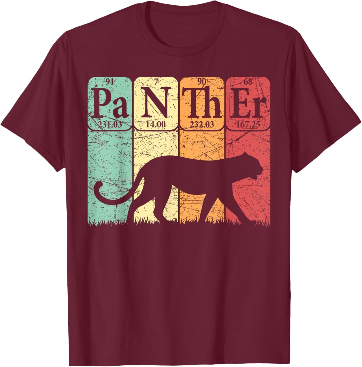 Panther Periodic Table Elements Retro Panther Nerdy T-Shirt - T-Shirt | Maroon