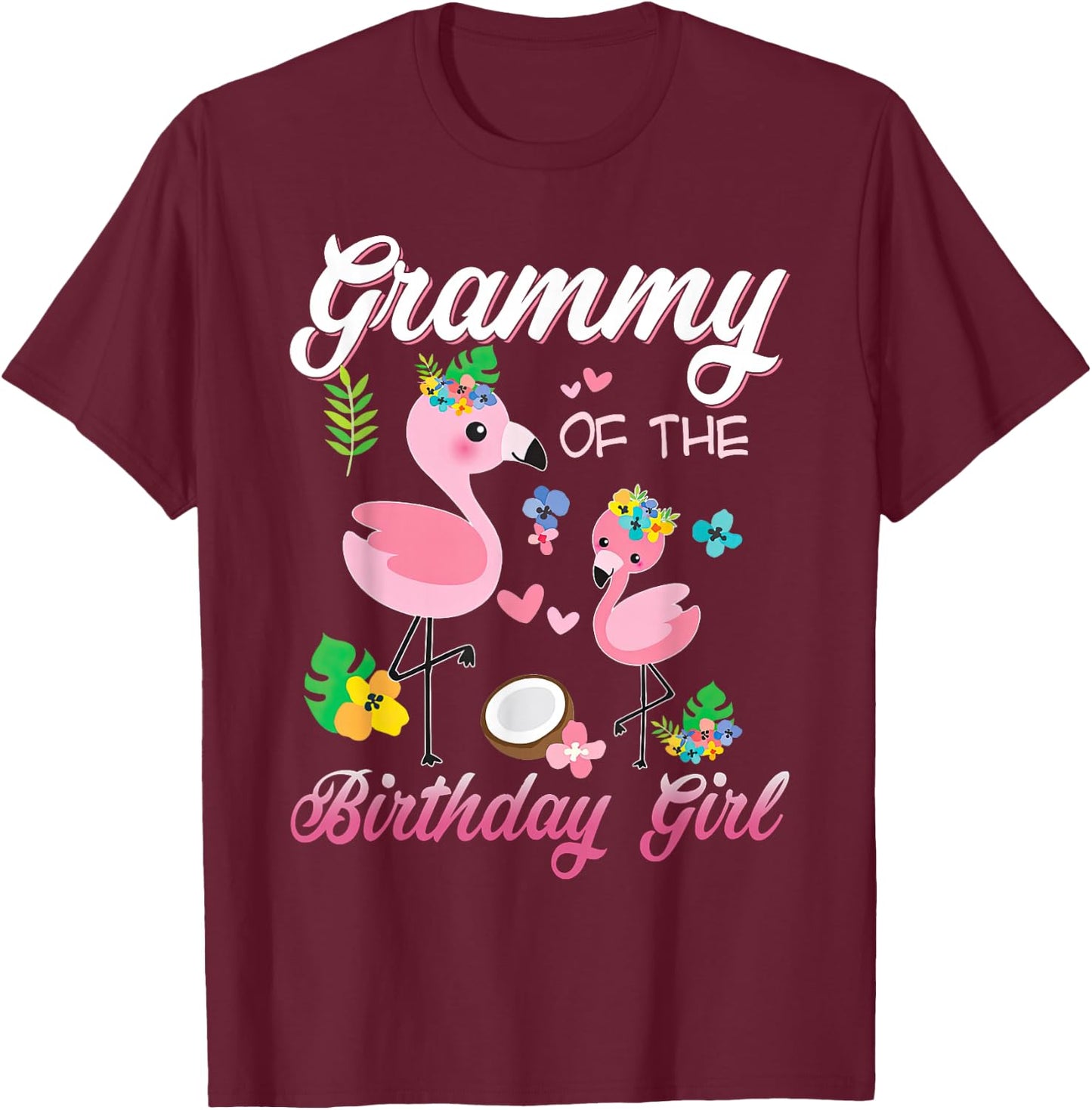 Grammy of the Birthday Girl Flamingo Family Matching T-Shirt - T-Shirt | Maroon