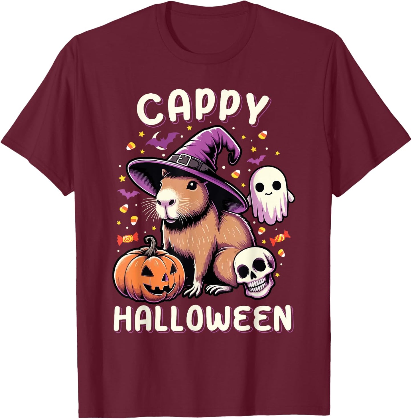 Cappy Halloween Costume Pumpkin Funny Capybara Halloween T-Shirt - T-Shirt | Maroon