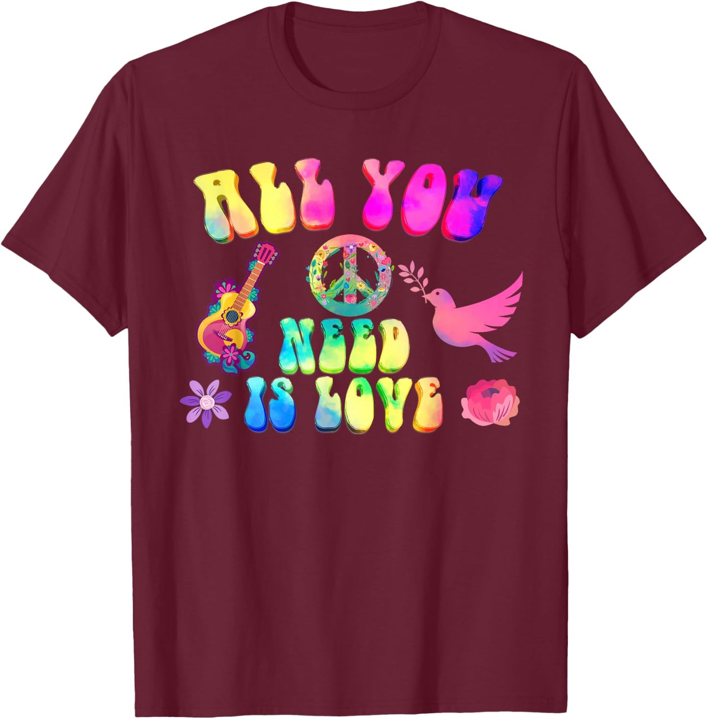 Funny Hippie Costume 60s 70s Costume Women's Men's , black, s T-Shirt - T-Shirt | Maroon