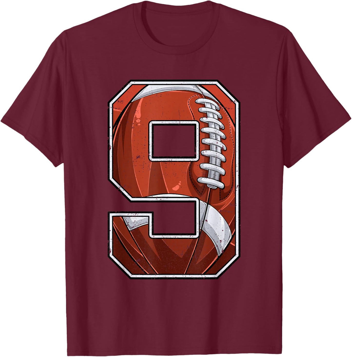 Football Ninth 9th Birthday Boy Nine 9 Years Old Bday Kids T-Shirt - T-Shirt | Maroon
