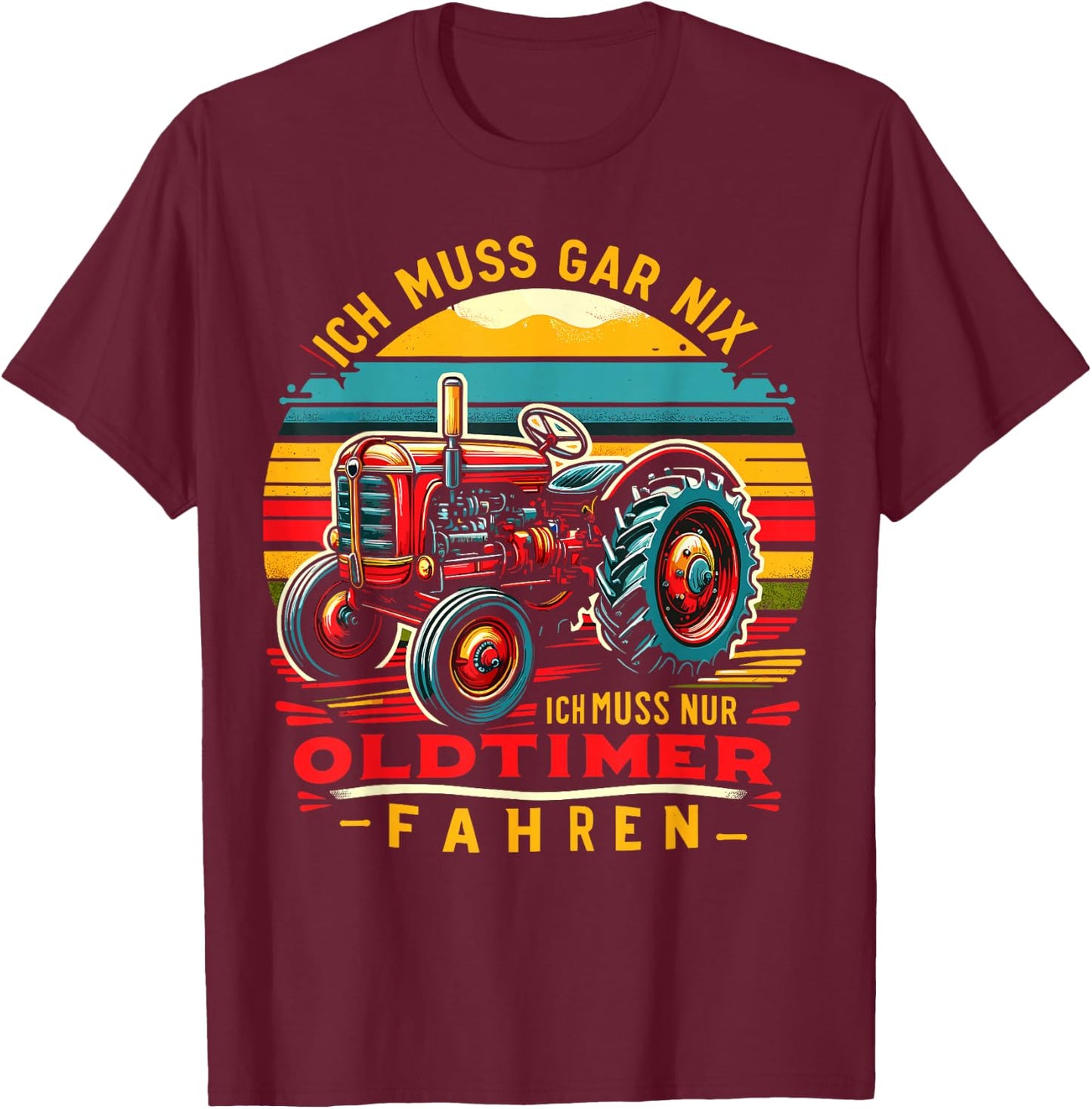 ARTIPALATI Geschenke Oldtimer Traktor Landwirt Landwirtschaft Bauer Trecker Schwarz Klein T-Shirt - T-Shirt | Maroon