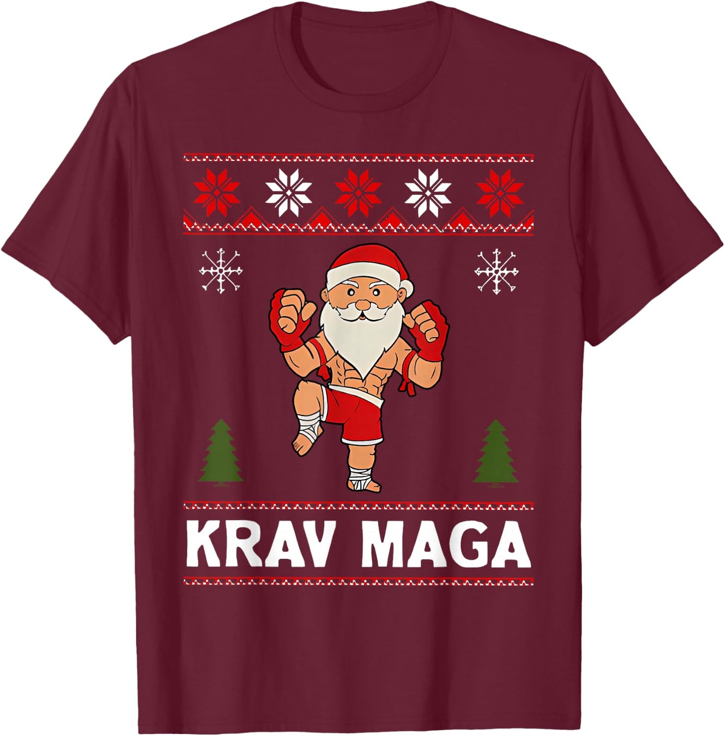 Krav Maga Santa Claus Ugly Christmas Martial Arts Women Men T-Shirt - T-Shirt | Maroon