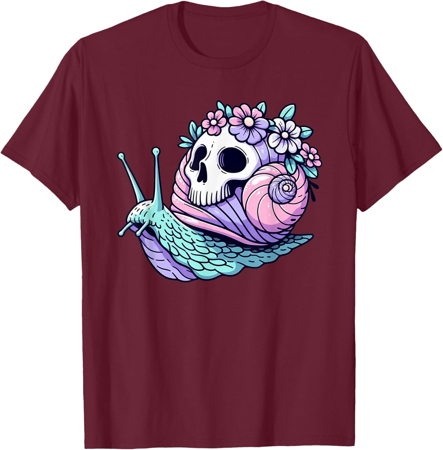 Snail Skull Design Pastel Goth Kawaii Emo Otaku Menhera T-Shirt - T-Shirt | Maroon