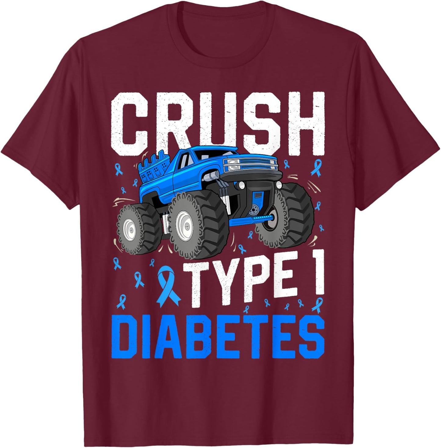 Crush Type 1 Diabetes Awareness Monster Truck Boys Kids T-Shirt - T-Shirt | Maroon