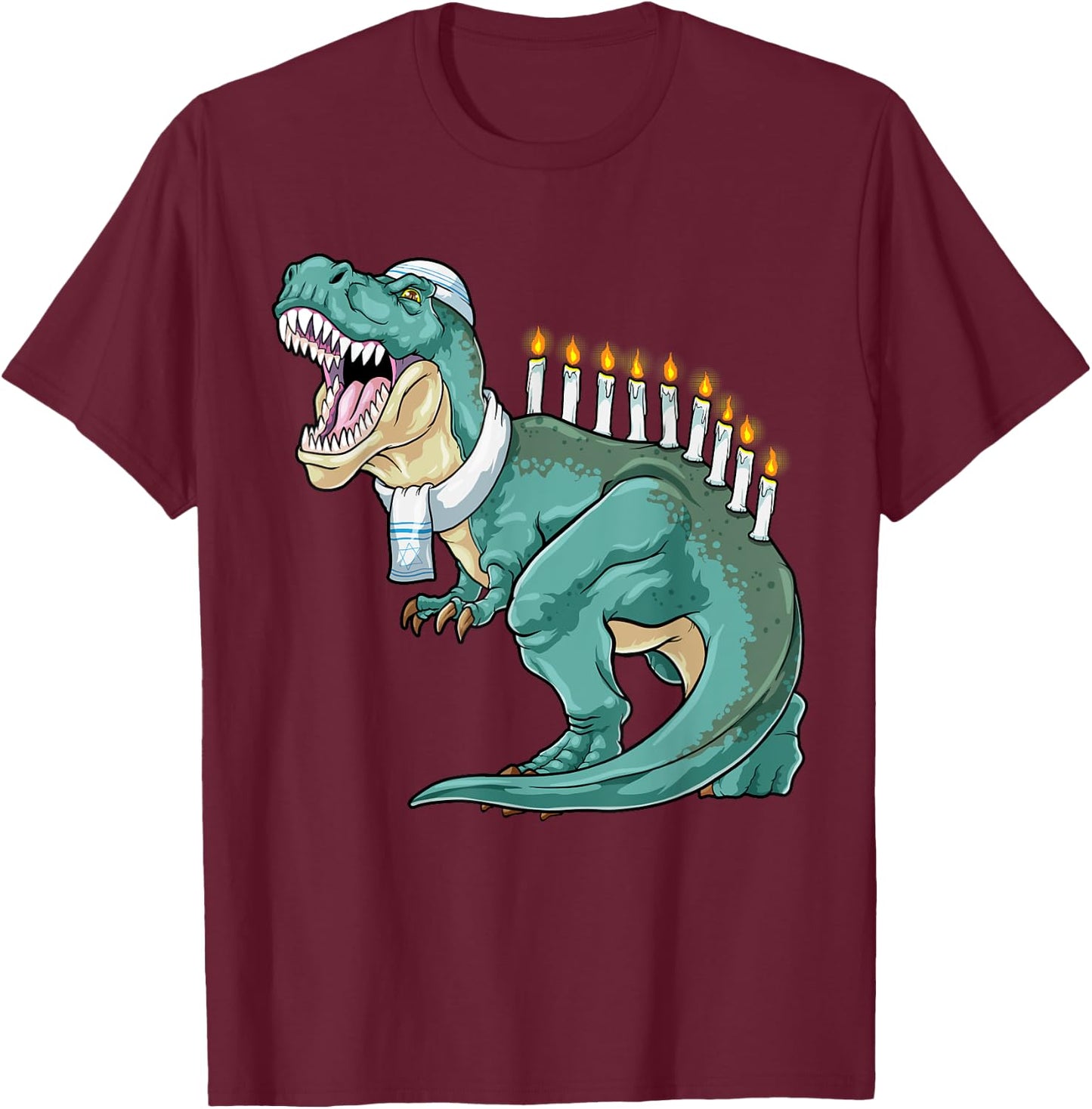 Menorasaurus Rex Hanukkah Shirt Jewish Dinosaur Menorah T-Shirt - T-Shirt | Maroon