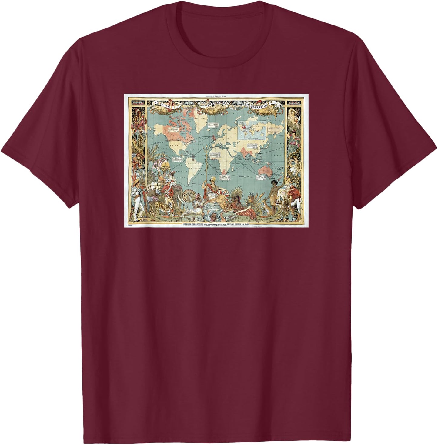 Map of the British Empire in 1886 , Black, S T-Shirt - T-Shirt | Maroon