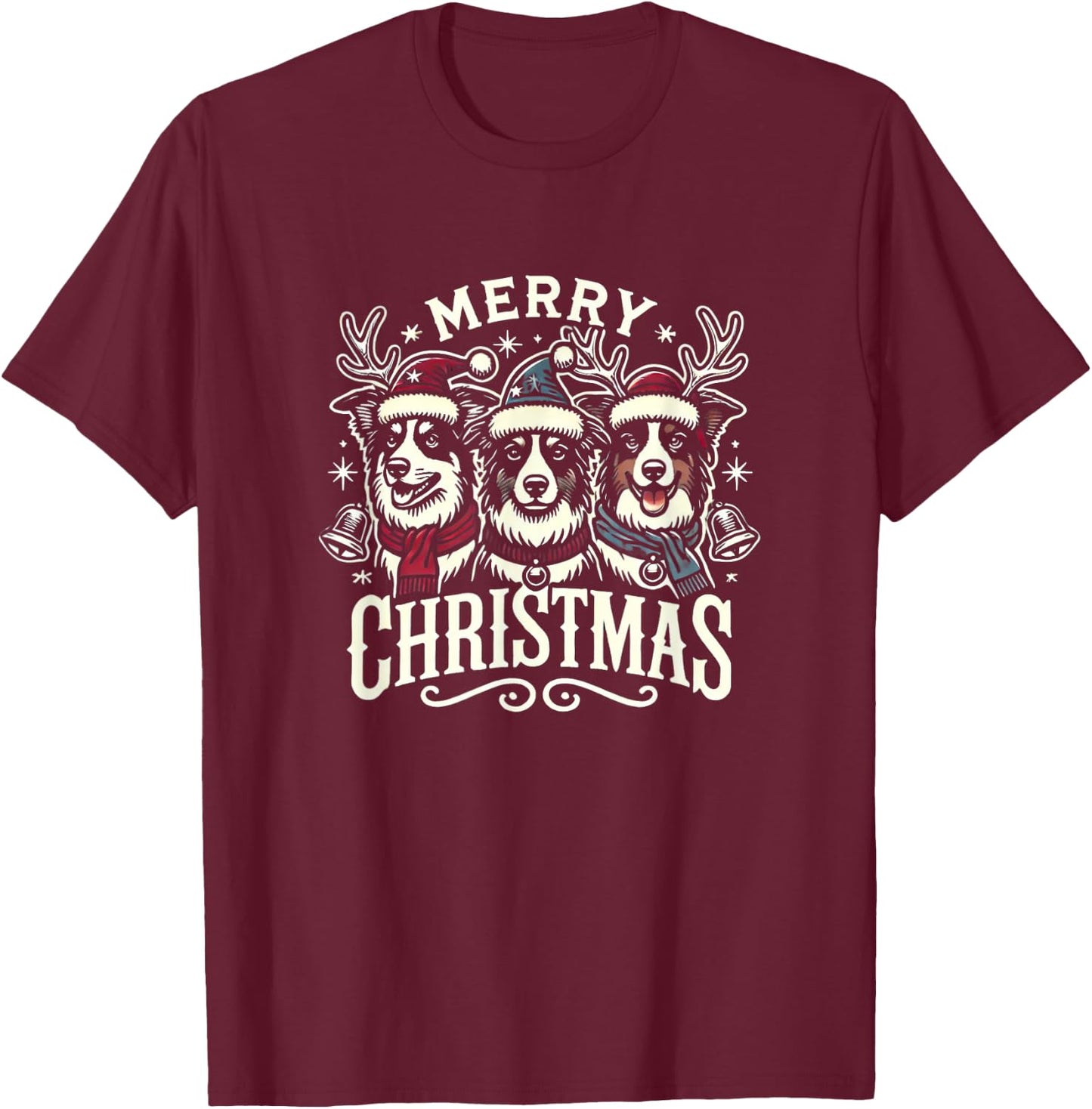 Christmas Australian Shepherd Santa Hat Aussie Christmas T-Shirt - T-Shirt | Maroon