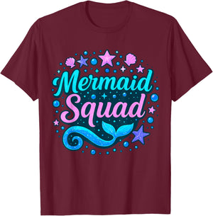 Mermaid Squad Birthday Party Matching T-Shirt - T-Shirt | Maroon