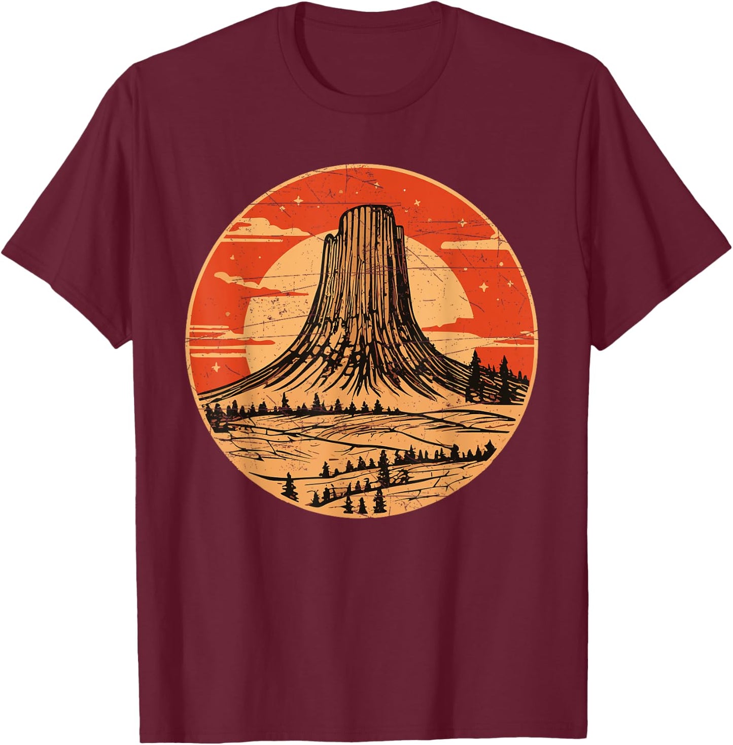 Devils Tower National Monument Wyoming Vintage Retro Travel T-Shirt - T-Shirt | Maroon