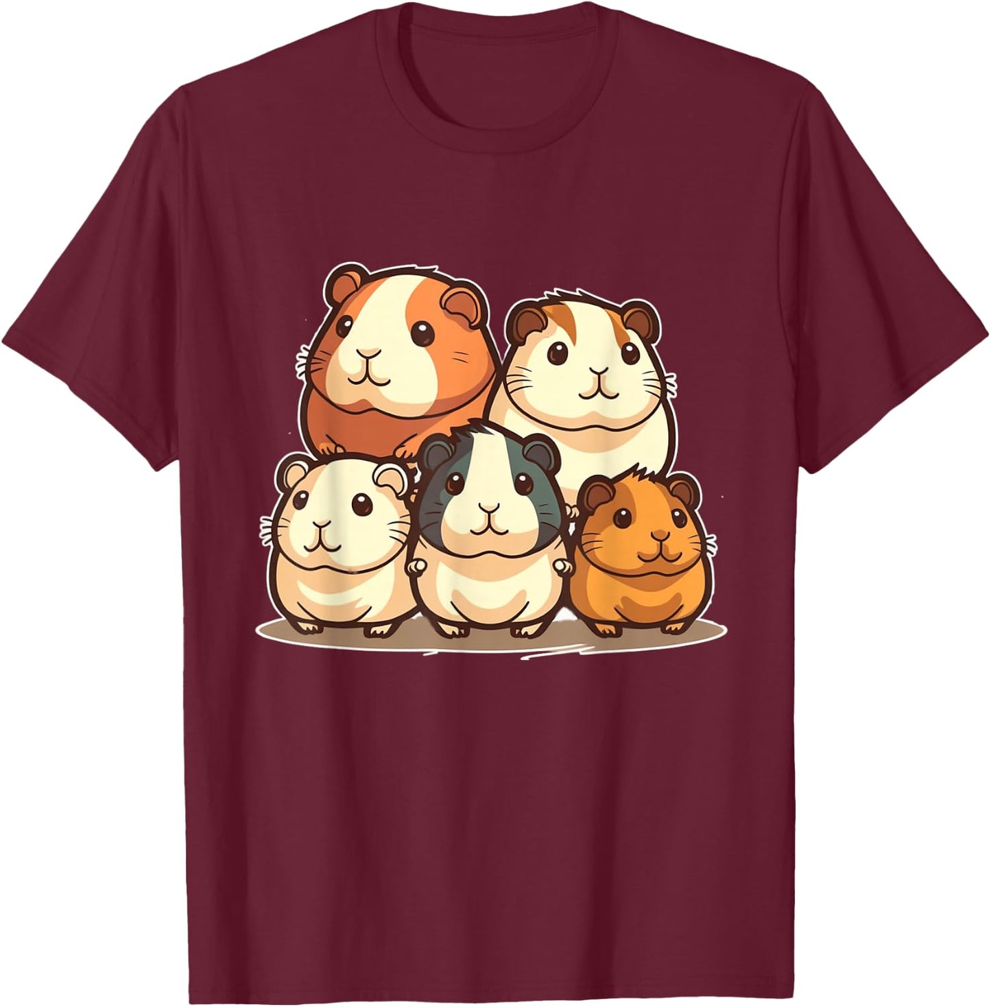 Cute, Kawaii Guinea Pig Family T-Shirt - T-Shirt | Maroon