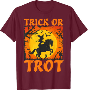 Halloween Horse Lover Witch Riding A Horse Trick or Trot T-Shirt - T-Shirt | Maroon