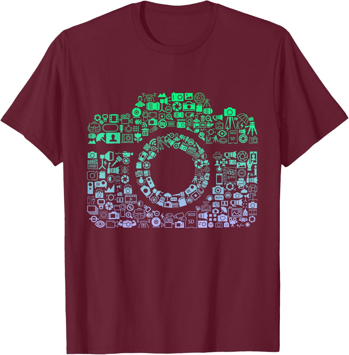 Camera Iconography for Photographers Boys Photography , black T-Shirt - T-Shirt | Maroon