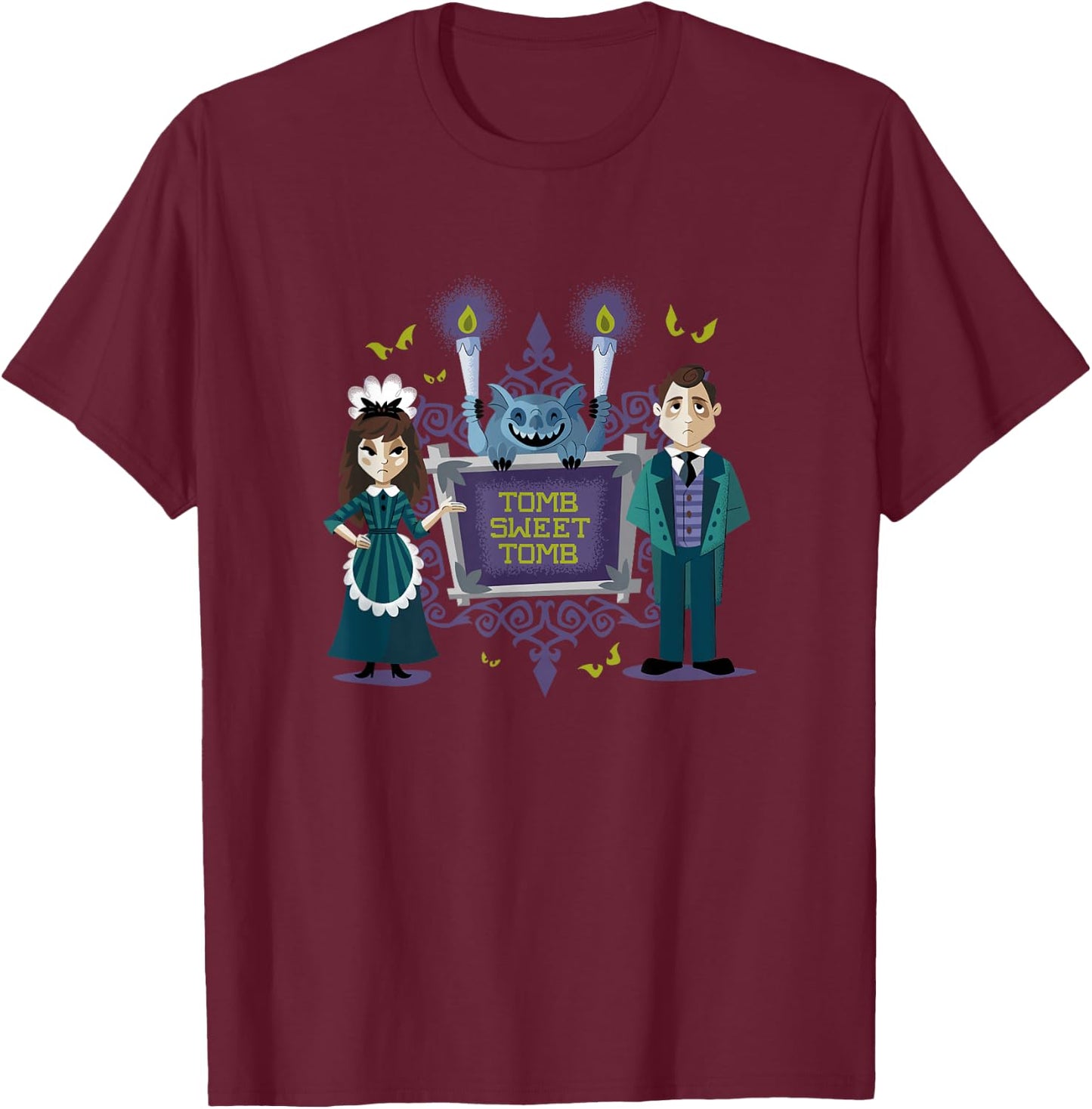 The Haunted Mansion Tomb Sweet Servants & Gargoyle Shot T-Shirt - T-Shirt | Maroon