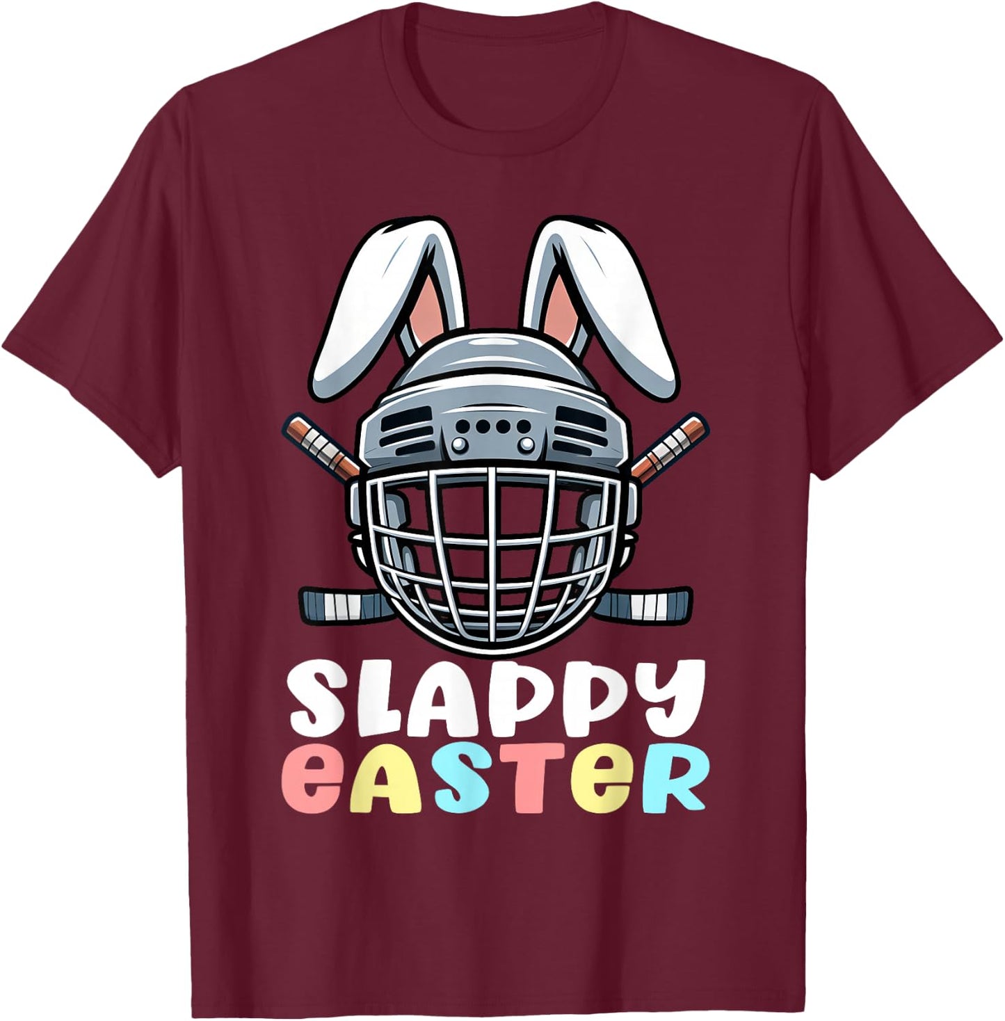 Easter Hockey Bunny Goalie Mask Easter Day Men Women Kids T-Shirt - T-Shirt | Maroon