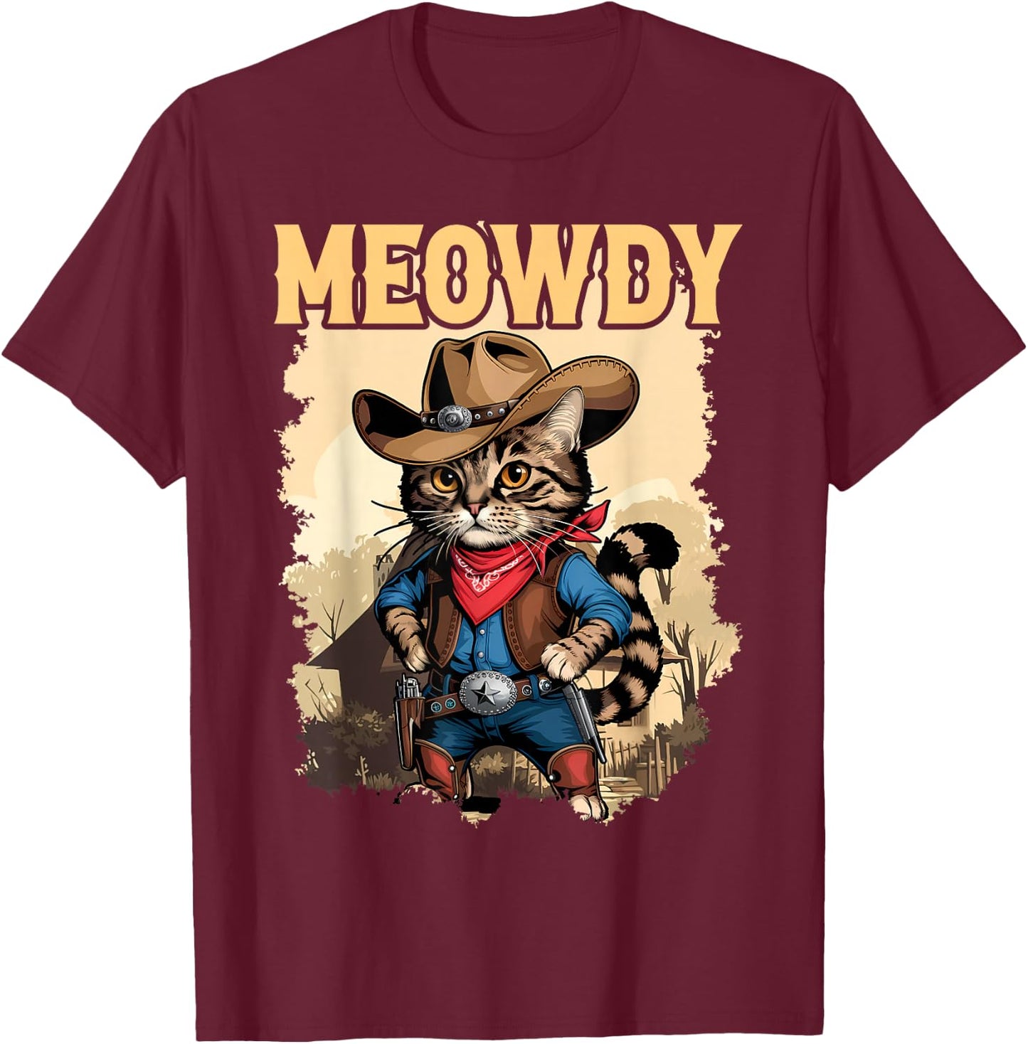 Meowdy Funny Country Side Cat Hat Vintage Cowboy Cat T-Shirt - T-Shirt | Maroon