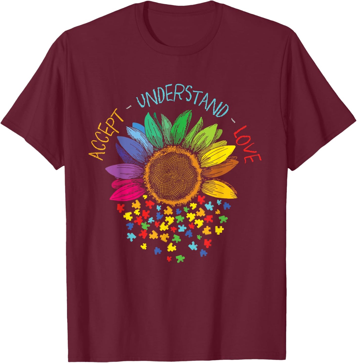 Autism Awareness Accept Understanding Love ASD T-Shirt - T-Shirt | Maroon