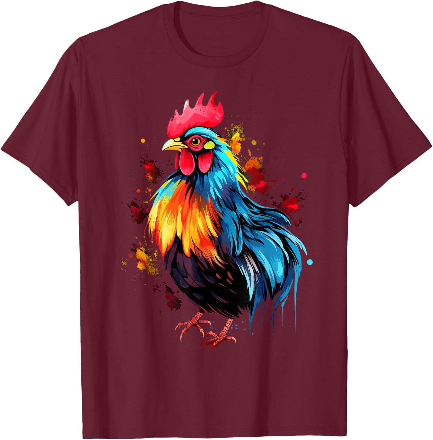 Cool Chicken on colorful painted Chicken T-Shirt - T-Shirt | Maroon