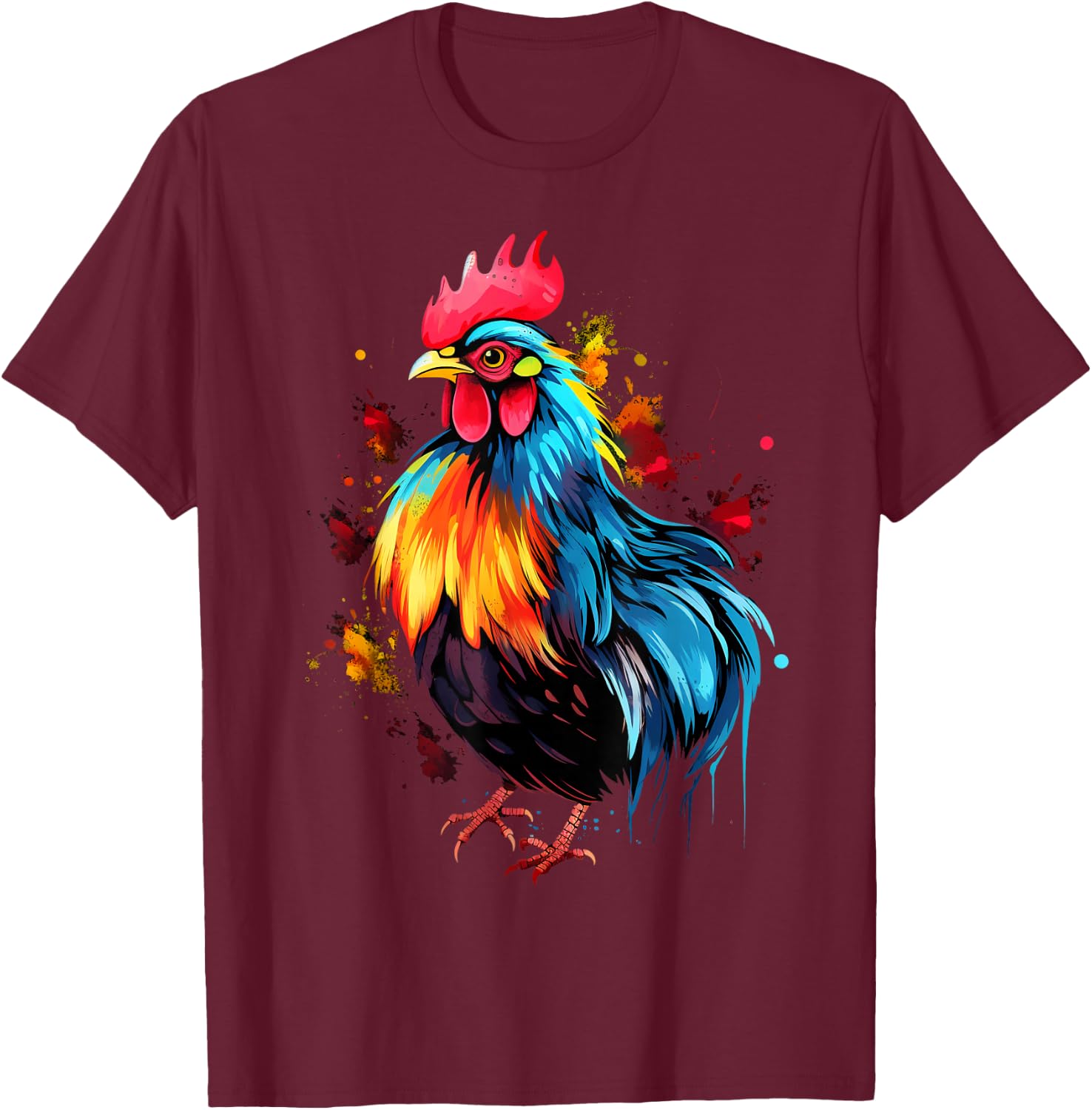 Cool Chicken on colorful painted Chicken T-Shirt - T-Shirt | Maroon