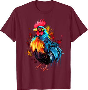 Cool Chicken on colorful painted Chicken T-Shirt - T-Shirt | Maroon