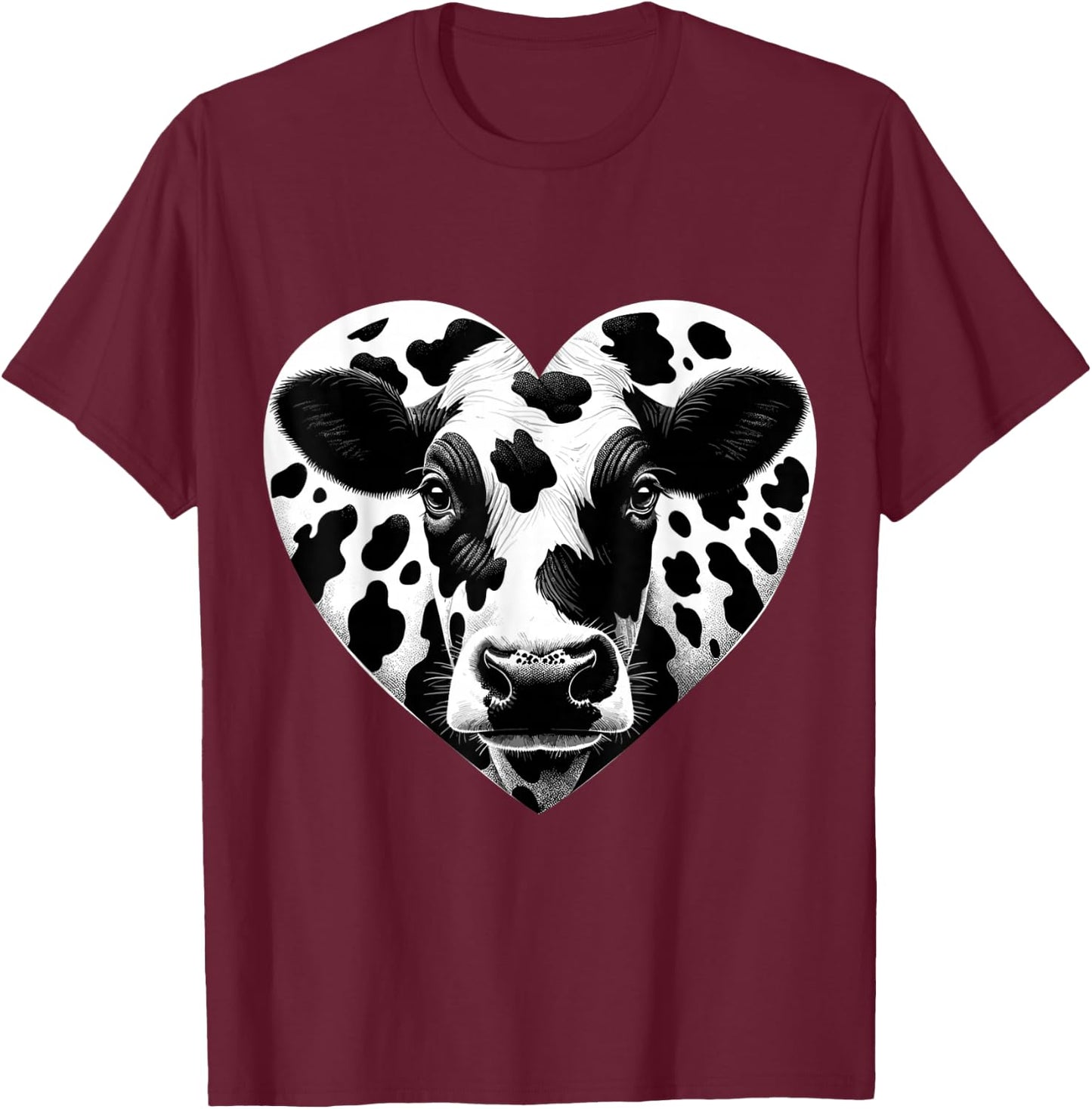Cow Print Heart Cow Farmer Girl T-Shirt - T-Shirt | Maroon