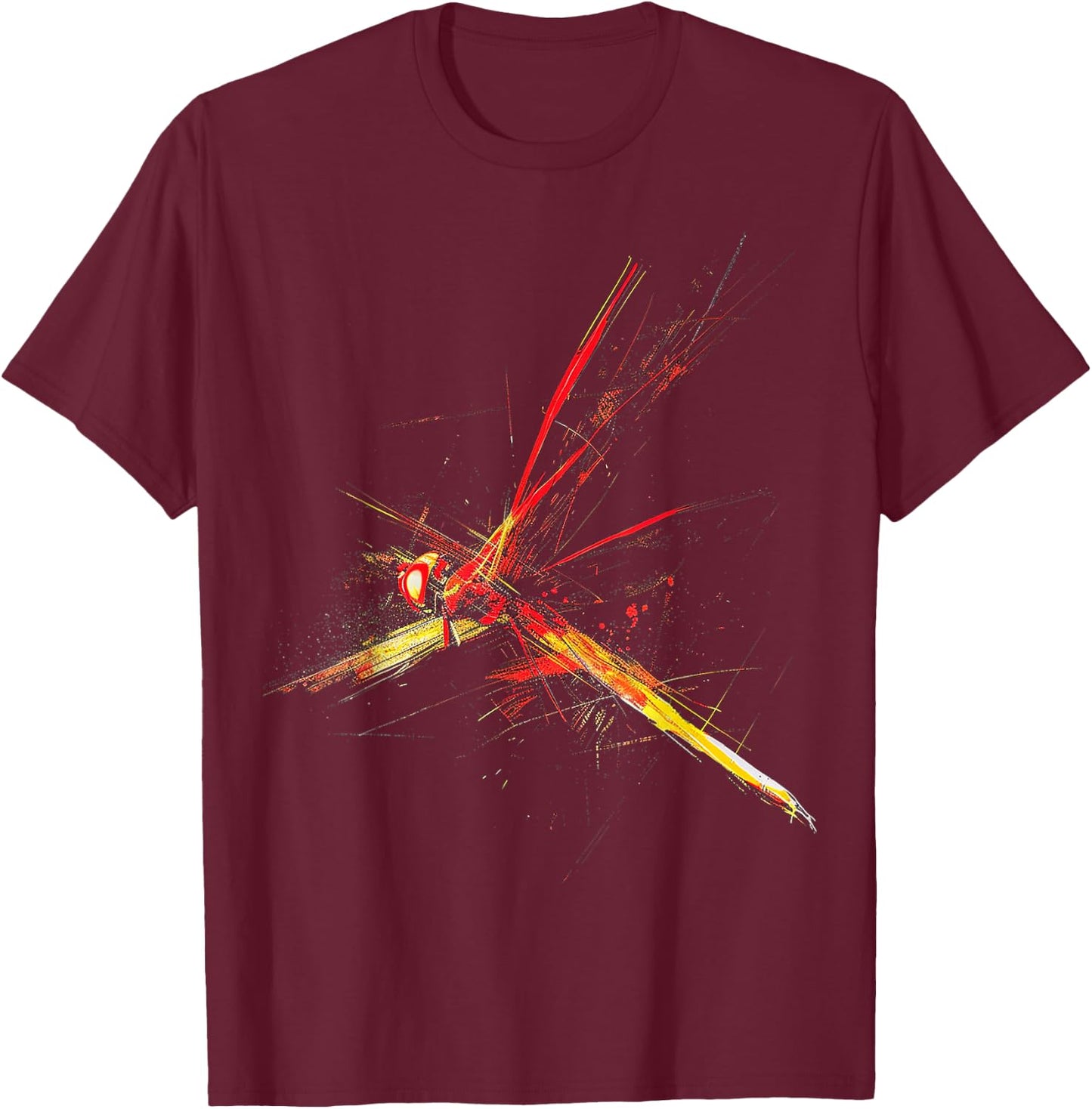 @n!mal Libelle bunt abstrakte Tierkunst Grafik Libelle Schwarz Klein Klassisch Kurzarm Crew-Ausschnitt Pull-On Imported Polyester Stretchable Tierliebhaber, Männer, Frauen, Kinder T-Shirt - T-Shirt | Maroon