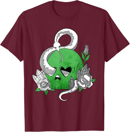 Demiromantic Pride Flag Skull Snakes Roses Sublte LGBTQ T-Shirt - T-Shirt | Maroon