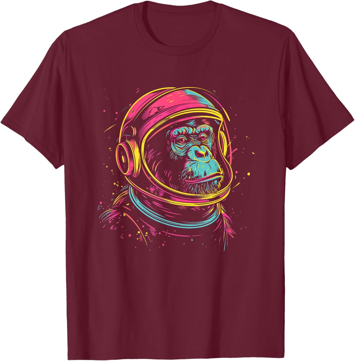 Astronaut Chimp Monkey, Spaceman Chimp Neon design T-Shirt - T-Shirt | Maroon