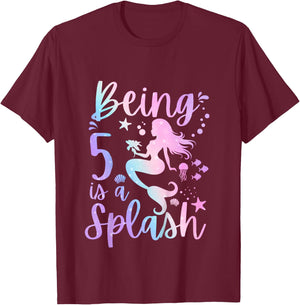 5 Year Old 5th Mermaid Birthday Under Sea Party Themed T-Shirt - T-Shirt | Maroon
