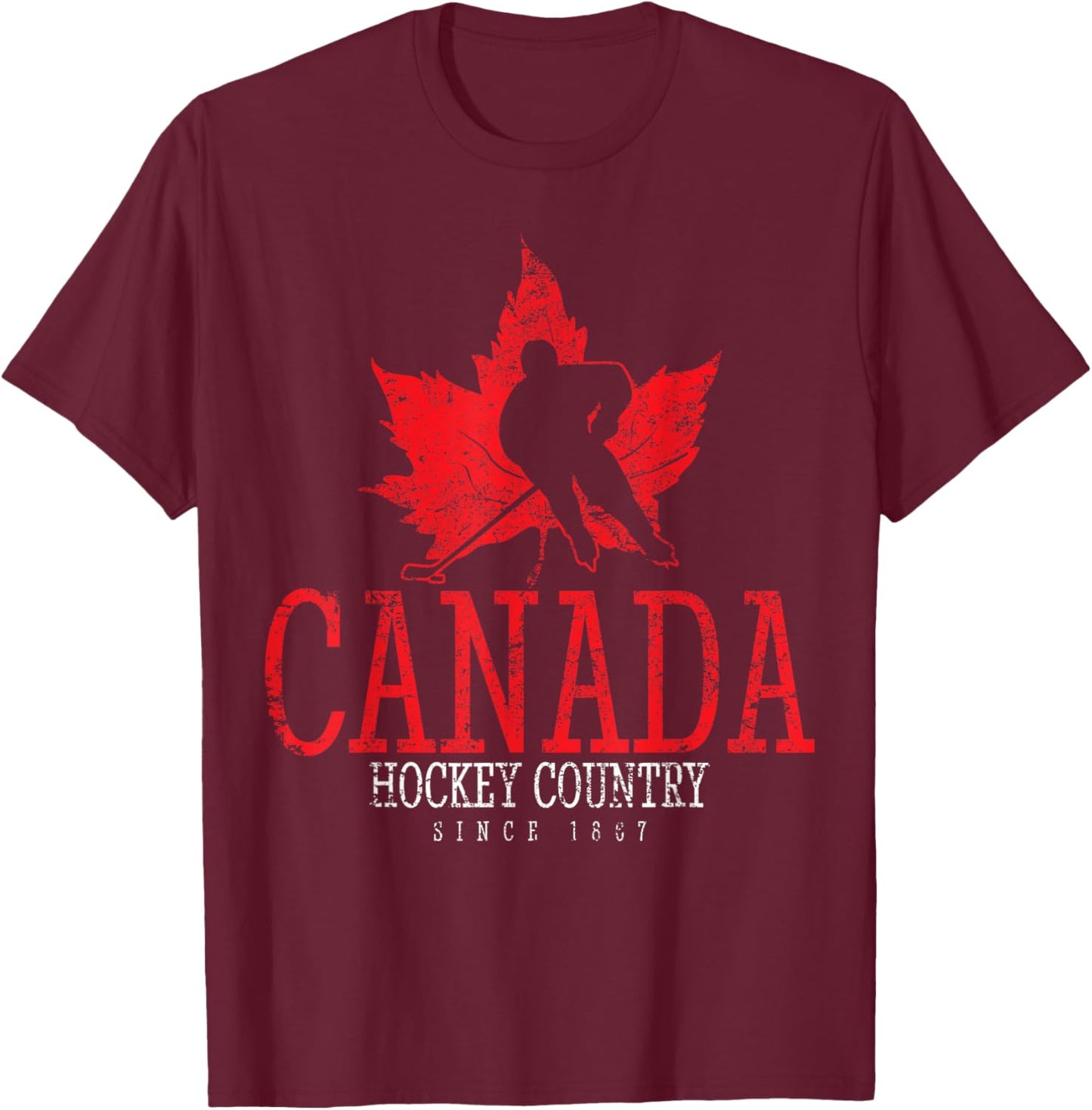 Canada Ice Hockey Sport Canadian Player Vintage , black T-Shirt - T-Shirt | Maroon