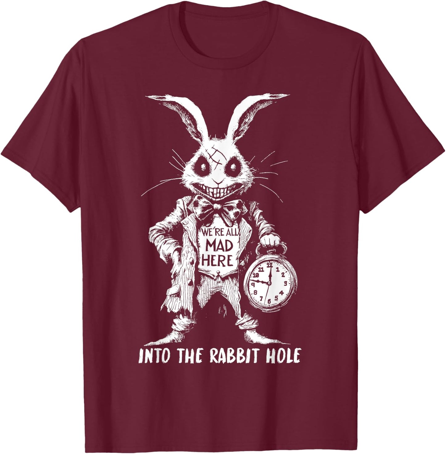 L'effrayant Lapin Blanc au Pays des Merveilles Horreur T-Shirt - T-Shirt | Maroon