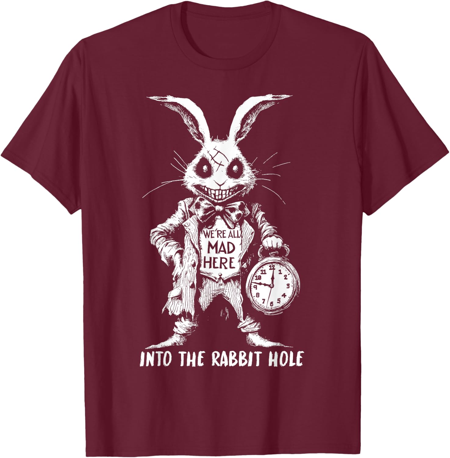 L'effrayant Lapin Blanc au Pays des Merveilles Horreur T-Shirt - T-Shirt | Maroon