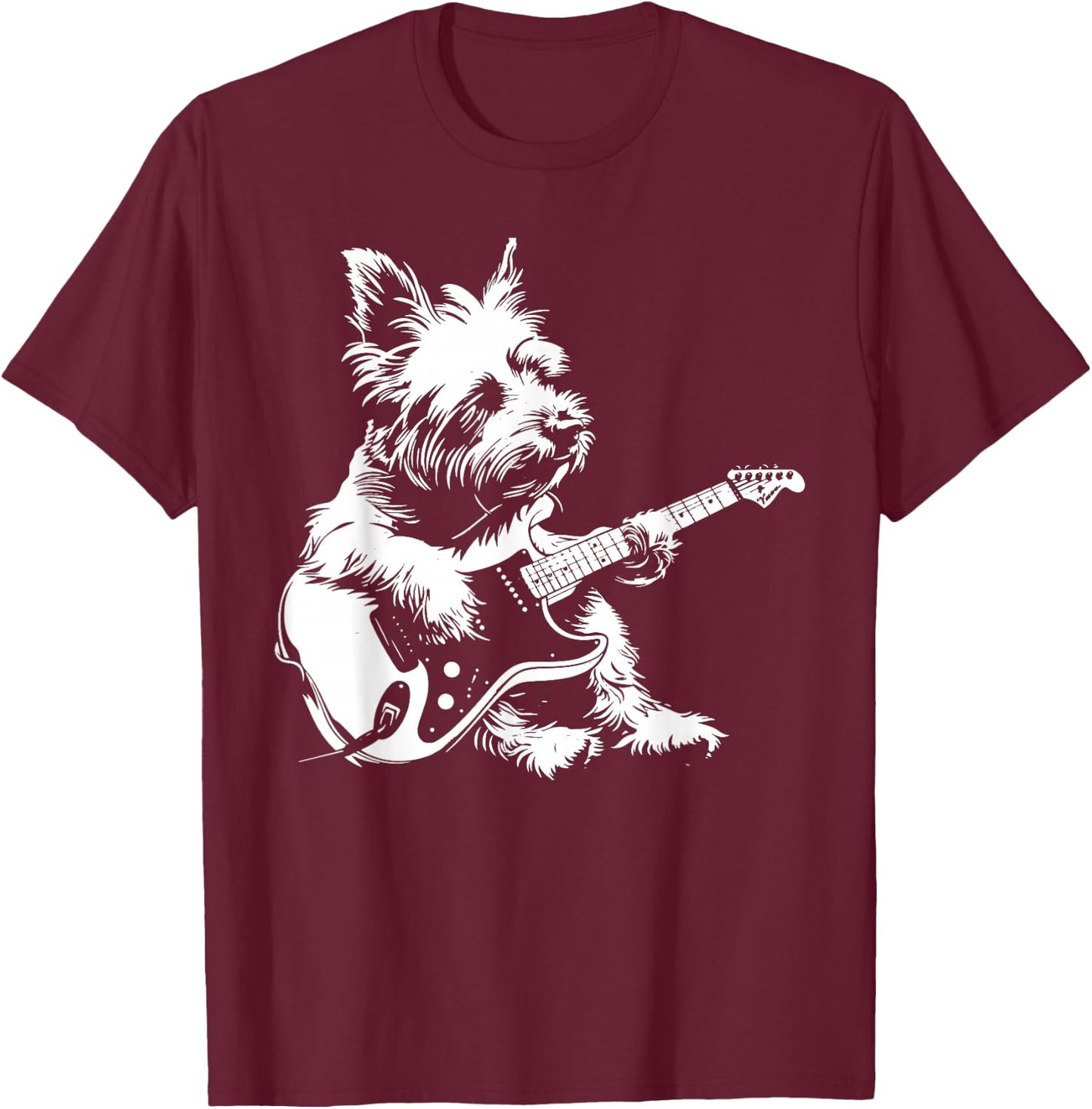 Dog Guitarist Guitar - Westie Dad Mom T-Shirt - T-Shirt | Maroon