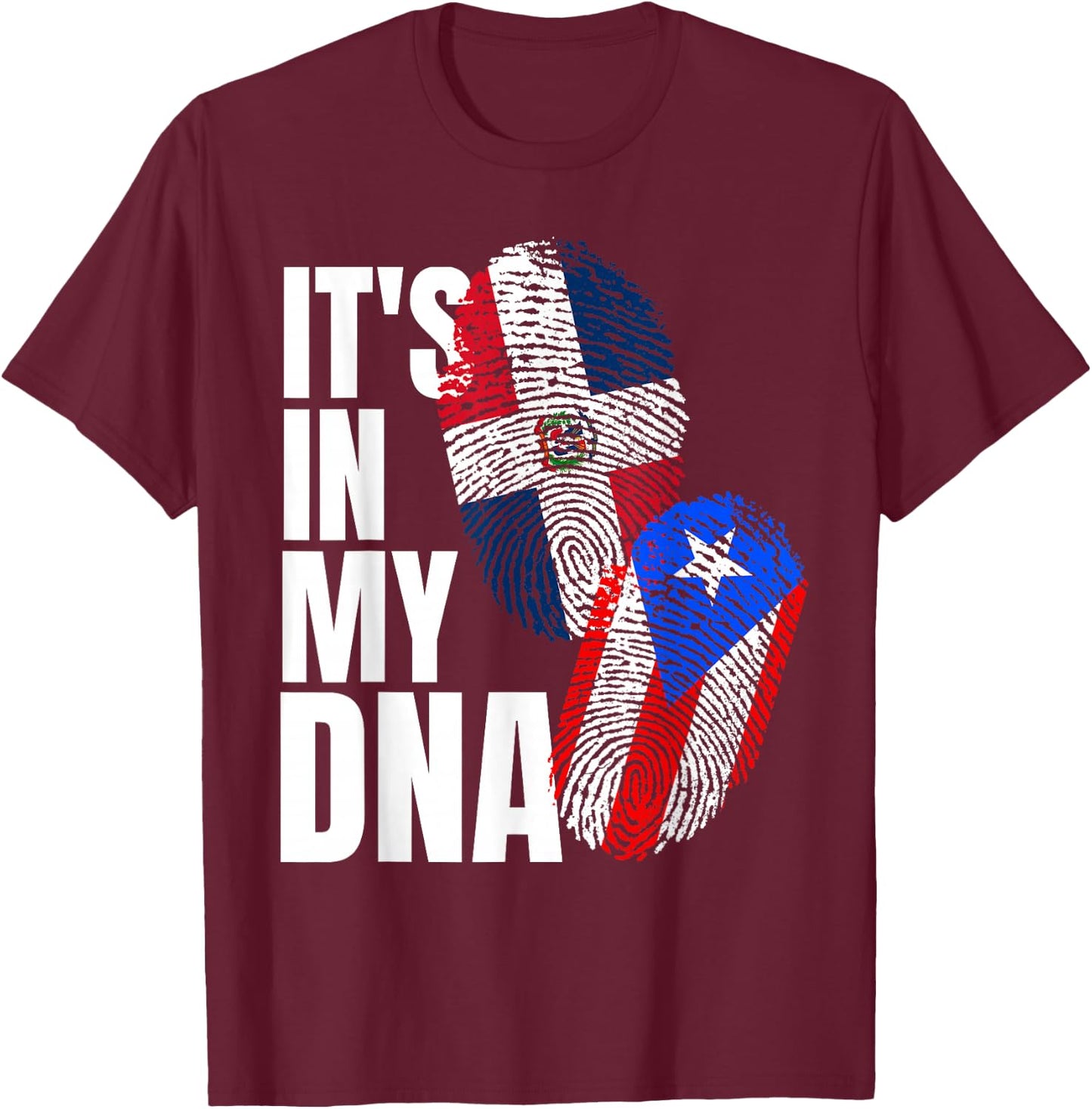 Dominican And Puerto Rican DNA Heritage Flag Gift T-Shirt - T-Shirt | Maroon