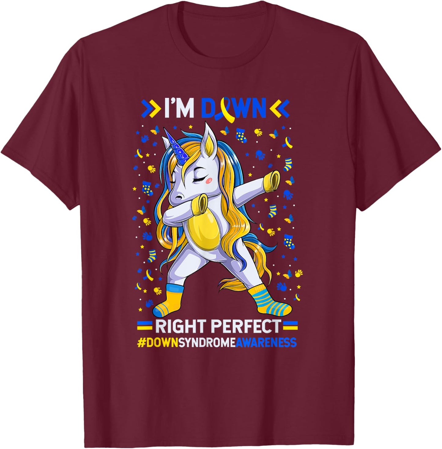 Down syndrome awareness Down Right Perfect Dabbing Unicorn T-Shirt - T-Shirt | Maroon