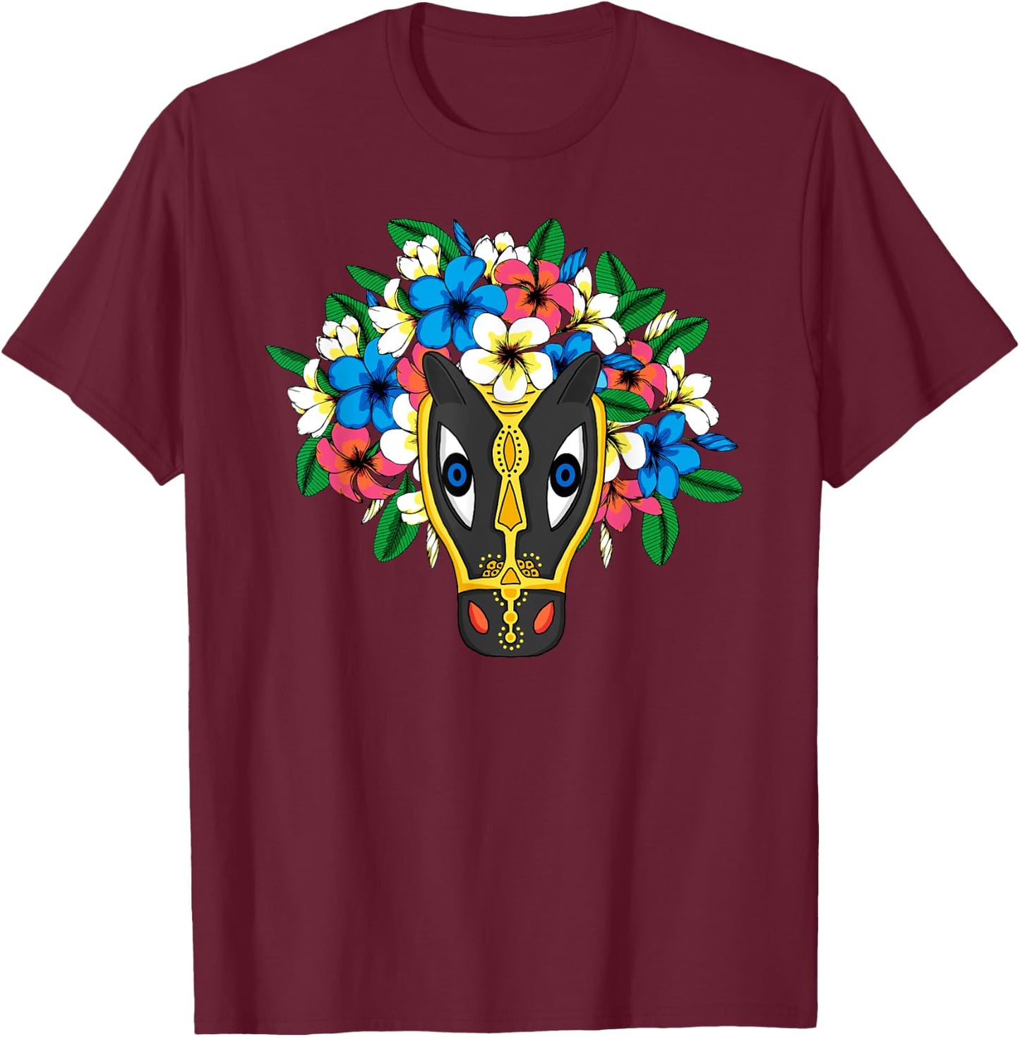 Mask and flowers - Nicaragua - Original art - Illustration T-Shirt - T-Shirt | Maroon
