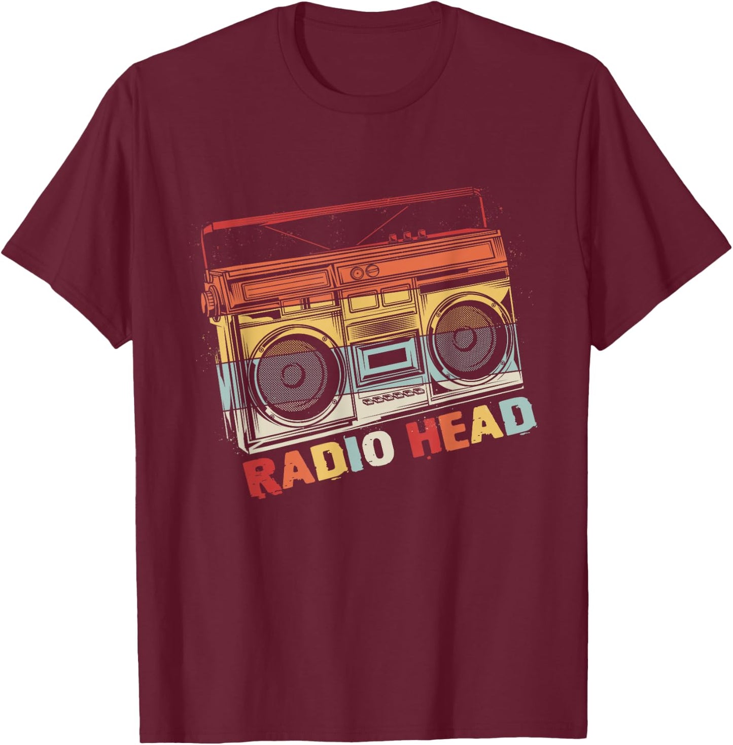 Vintage Radio In Head Music Matching Band Cassette Player T-Shirt - T-Shirt | Maroon
