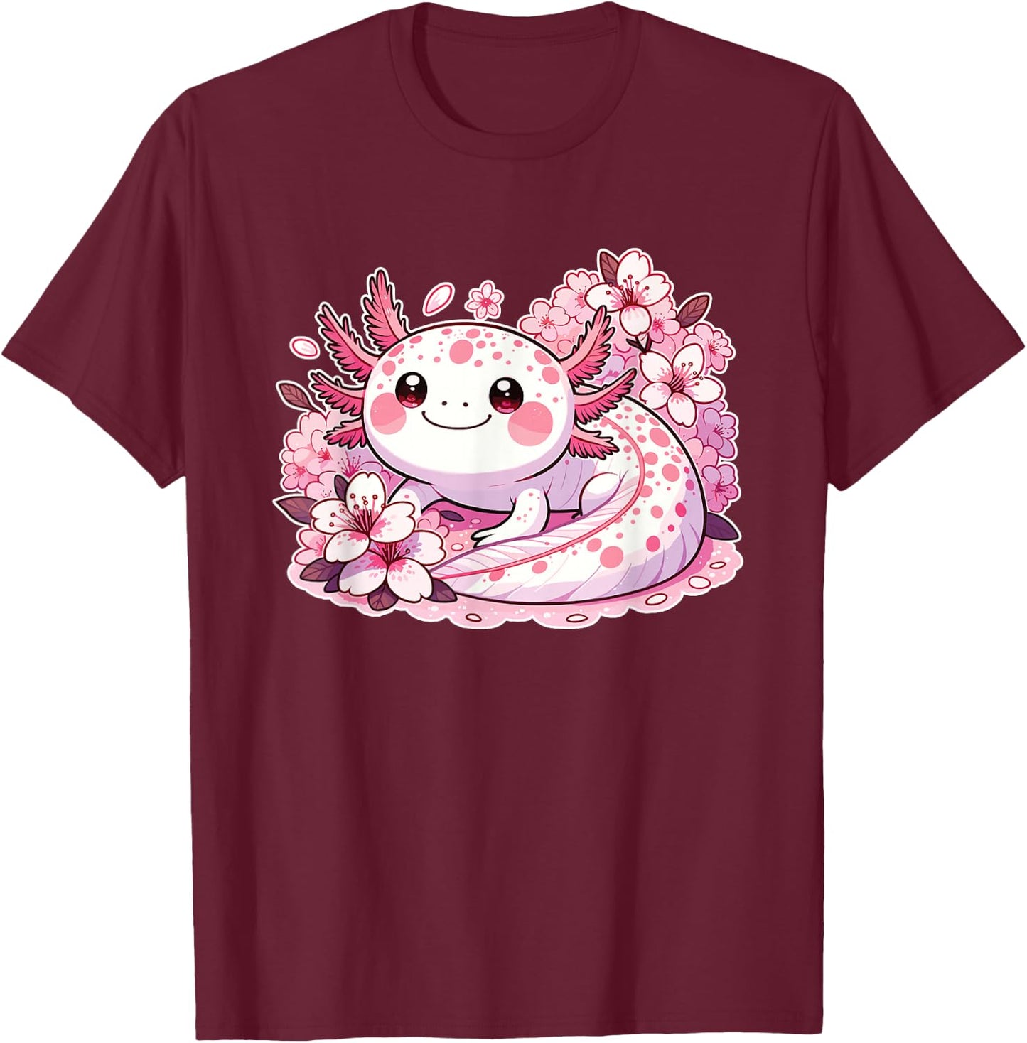 Spring Axolotl With Cherry Blossoms Sweet Spring Axolotl T-Shirt - T-Shirt | Maroon