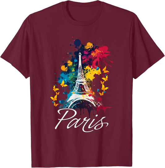 Eiffel Tower Paris Girls Travel Holiday France Souvenir , black T-Shirt - T-Shirt | Maroon