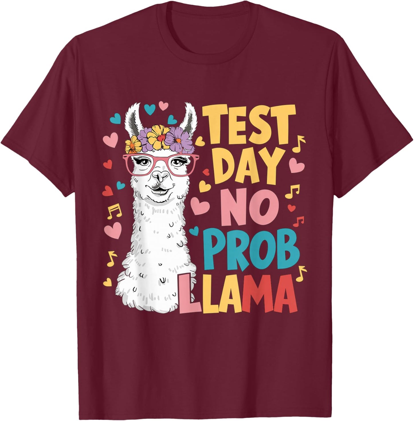 Test Day No Prob-llama Llama Teacher Testing Day T-Shirt - T-Shirt | Maroon
