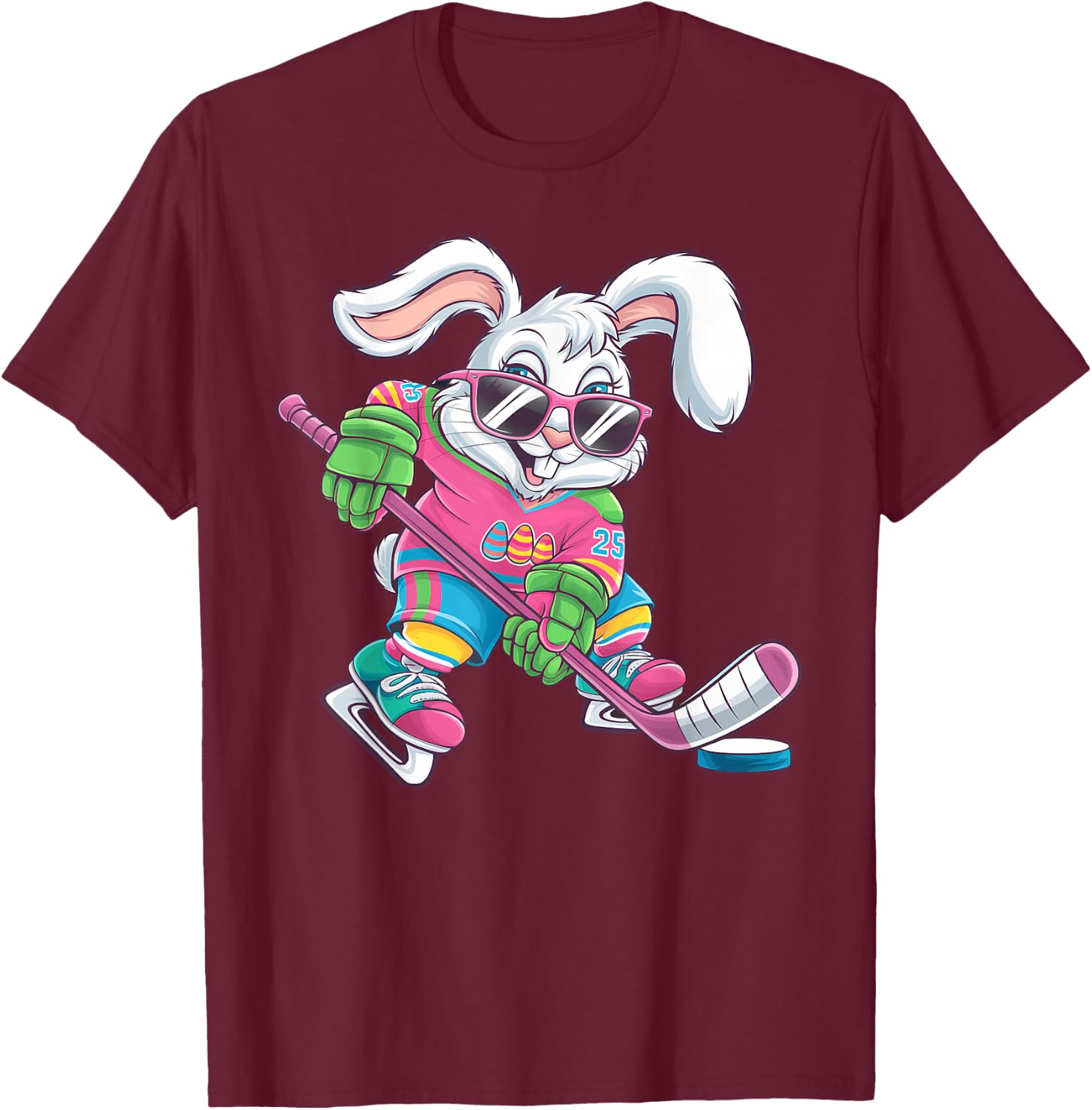 Happy Easter Bunny Playing Hockey Easter Sport Kids Boys T-Shirt - T-Shirt | Maroon