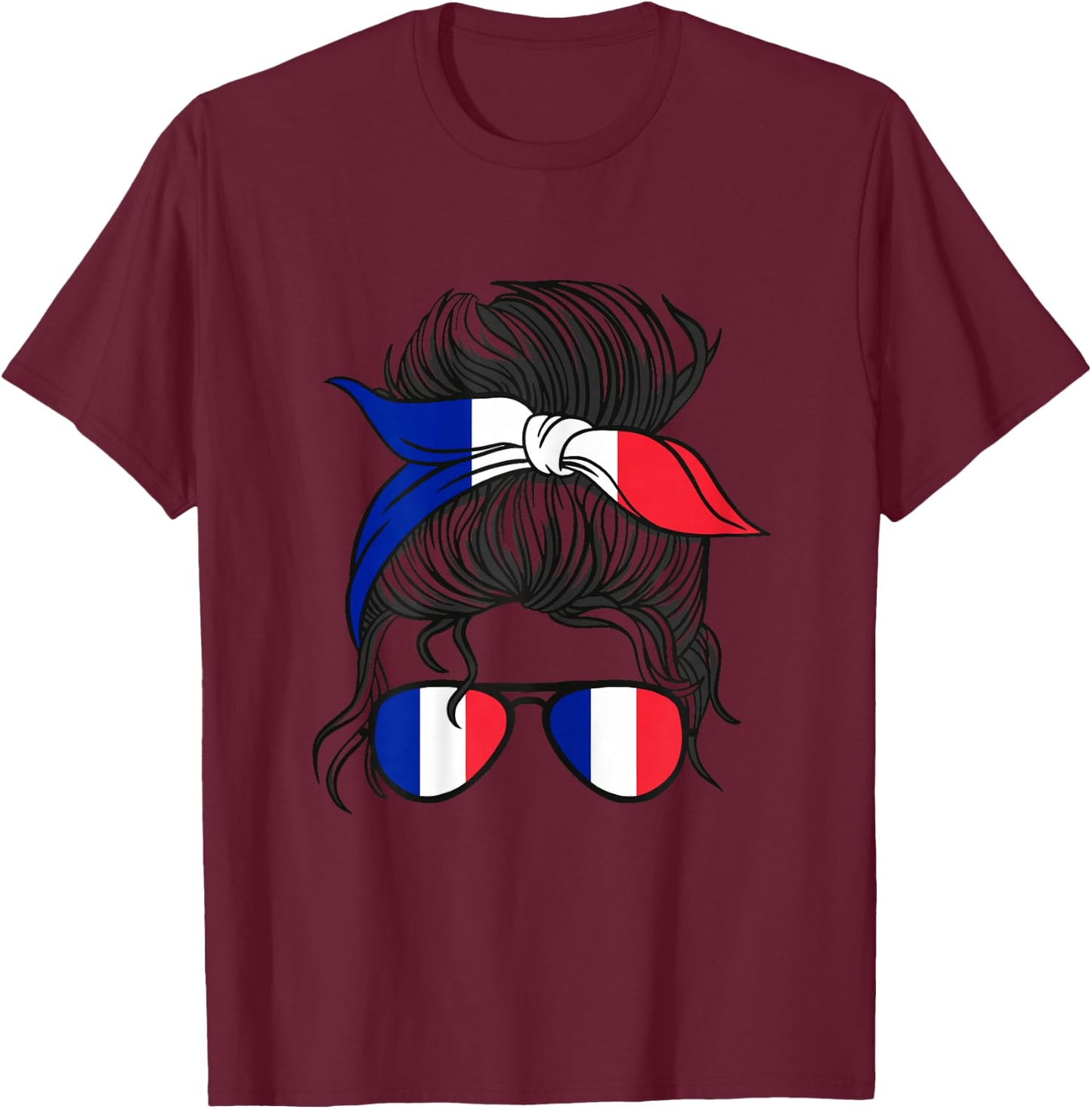 French Girl France French Girl France Women French Flag T-Shirt - T-Shirt | Maroon