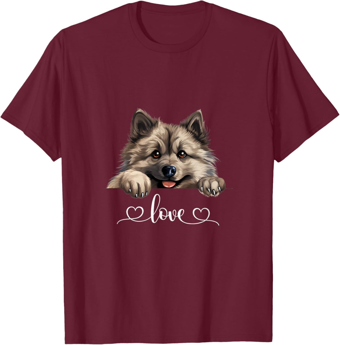 Cute Dog Graphic Love Puppy Keeshond Dog T-Shirt - T-Shirt | Maroon