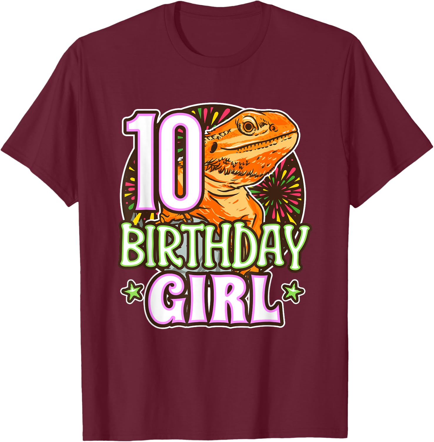Bearded Dragon 10th Birthday 10 Year Old Girl Reptile Party T-Shirt - T-Shirt | Maroon