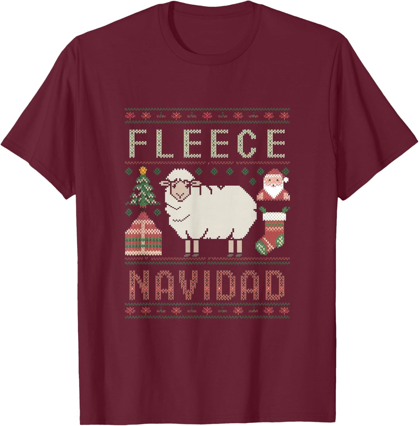 Fleece Feliz Navidad Sheep Ugly Christmas Sweater Sheep T-Shirt - T-Shirt | Maroon
