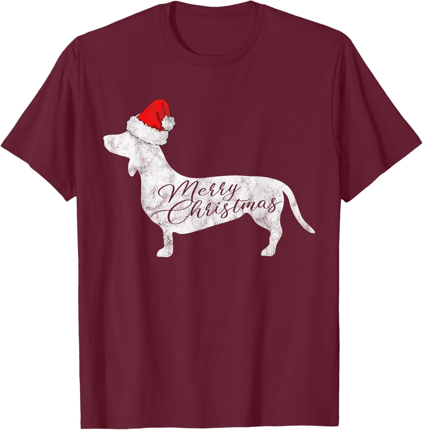 Dachshund Merry Christmas I Doxie Santa Silhouette T-Shirt - T-Shirt | Maroon